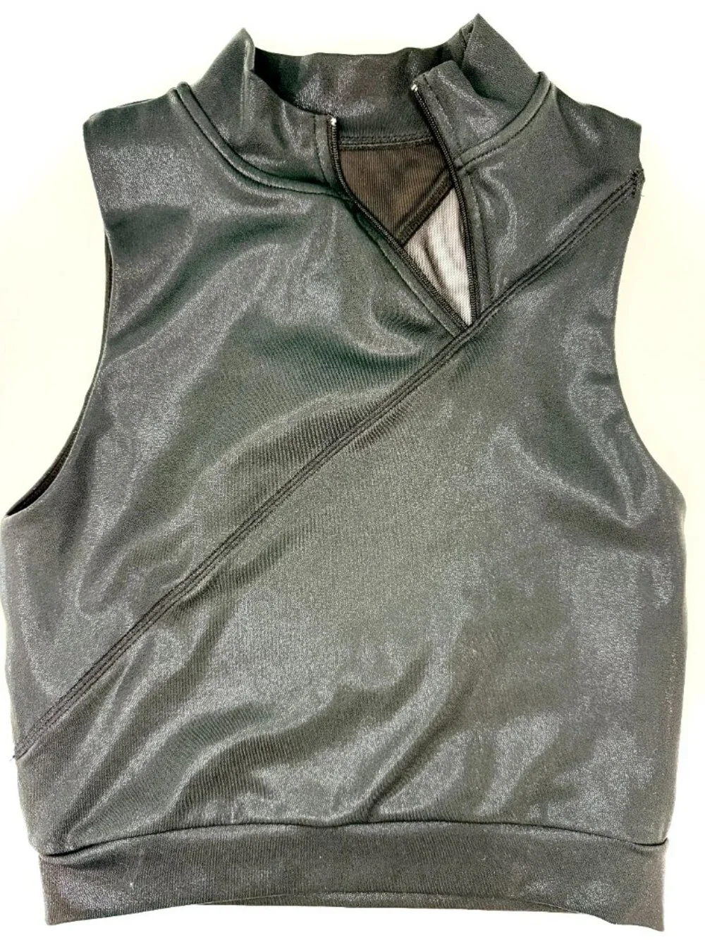 CROWNED ATHLETICS Black Faux Leather Moto Crop Tank w/ Mesh Back | SIZE XS